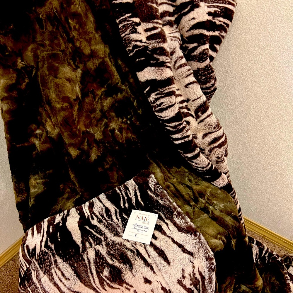 Minky Blanket Adult size Chocolate tiger
